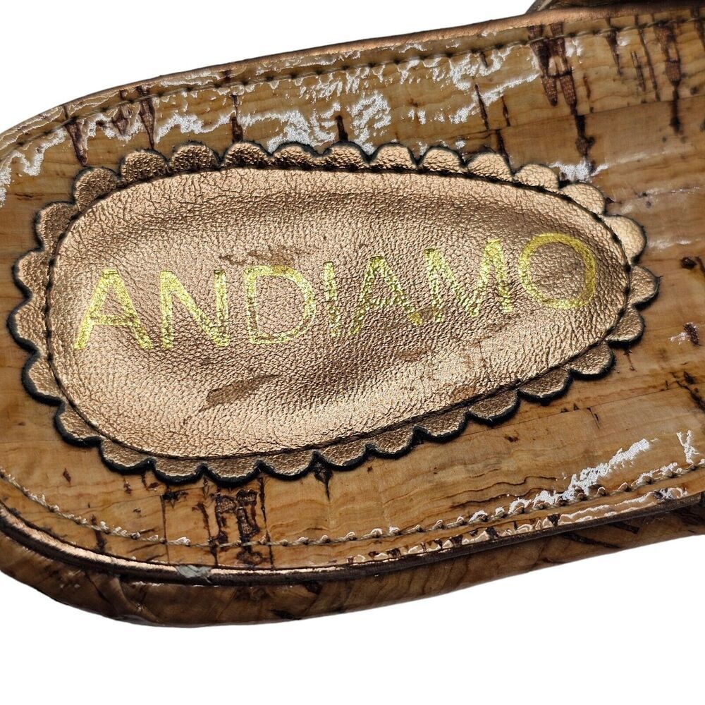 Andiamo Sandals Women Sz 8.5 Slide New Floral Bronze Black Cork Look Metallic - Picture 5 of 11